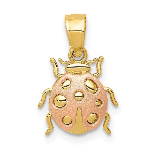 14k Yellow and Rose Gold, Two Tone Ladybug Pendant, 10mm - Picture 1 of 4